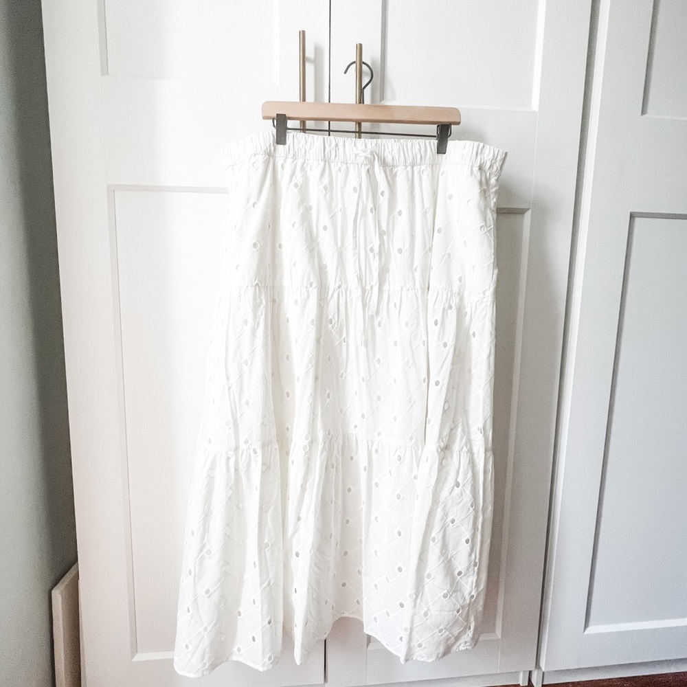 Ivory Eyelet Midi Skirt